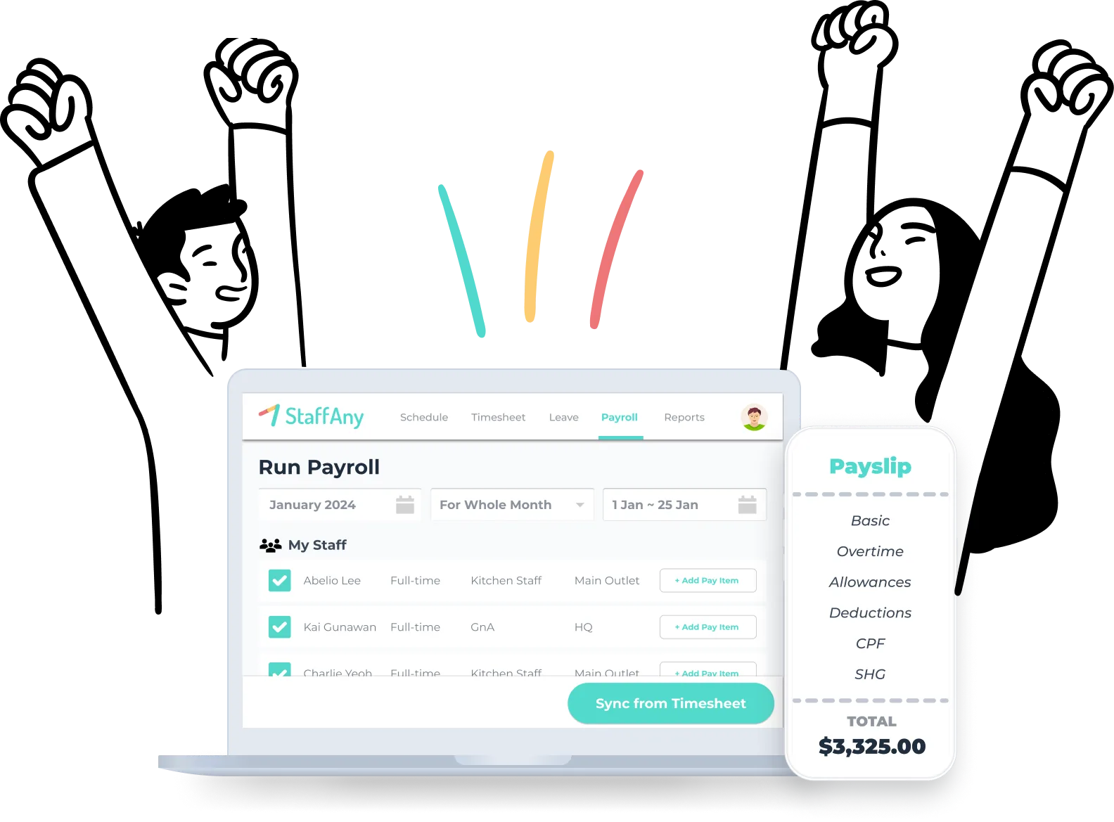 PayrollAny workflow connecting timesheets, pay calculations and payroll review