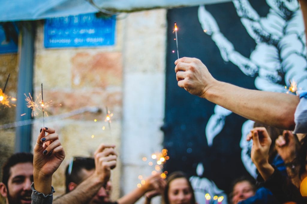 celebrating with sparklers