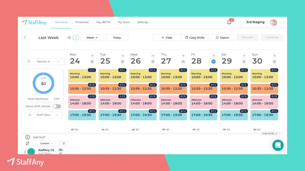 employee scheduling app - staffany